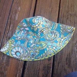 Vera Bradley Peacock Hat Blue Green Paisley Mod Floral Sunhat Flowers Wide Brim